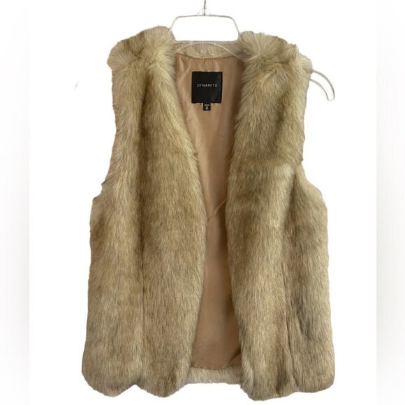 Dynamite Rabbit Faux Fur Vest Ladies XS Beige/Dark Beige - Picture 2 of 12